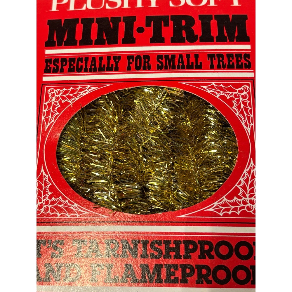Vintage Mystic Plushy Soft Mini-Trim Gold Tinsel Garland 15 Ft Made USA NOS